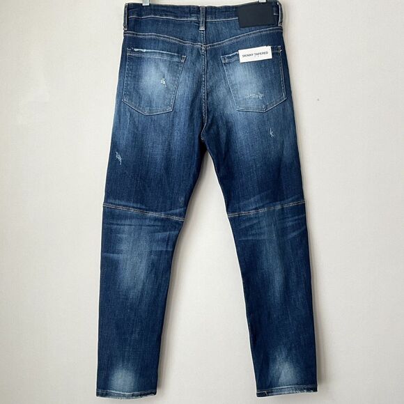 Zara Distressed Patchwork Tapered Skinny Jeans Blue32 - Picture 2 of 12